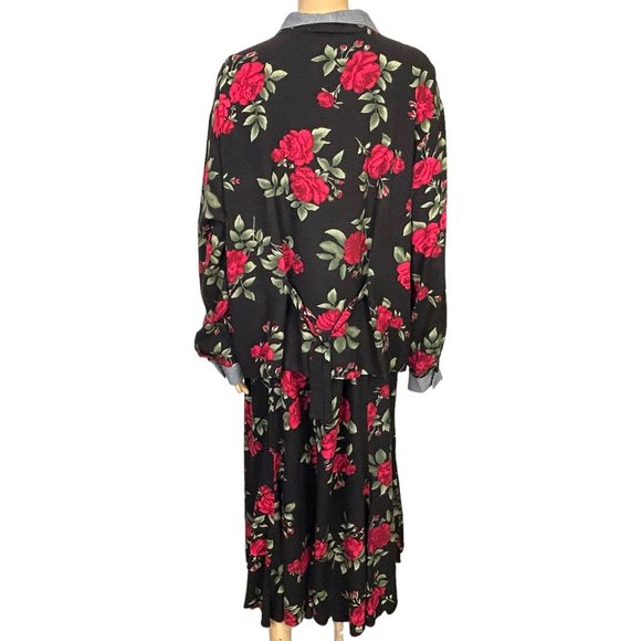 Vintage Jessica Scott Woman Womens 22W Black Red Floral Blouse & Skirt Set - Picture 8 of 11